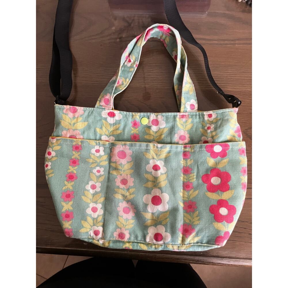 Handmade Floral Cottagecore Tote Bag Crossbody Purse Teal Pink Canvas Cute - Picture 2 of 16